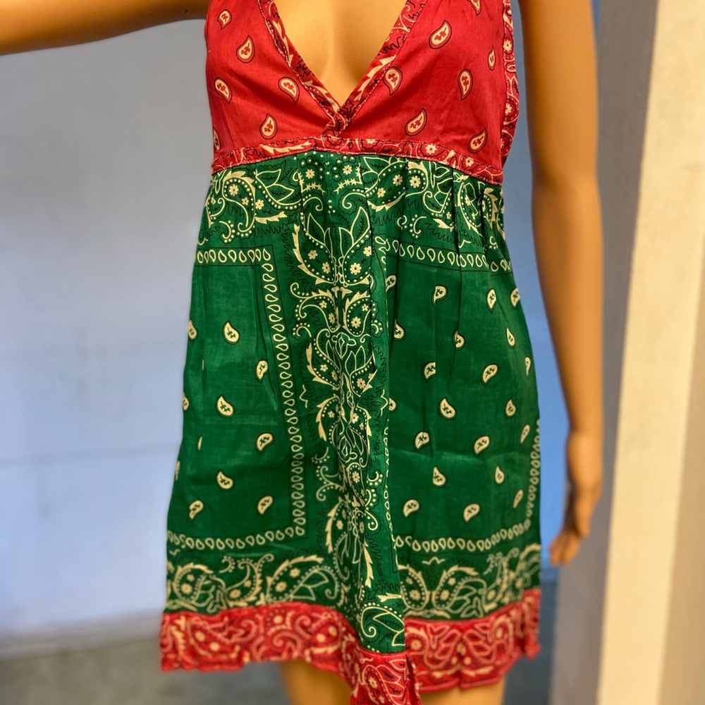 Genuine THREADZ M L XL GREEN AND PINK WATERMELON BANDANNA FLAIR TOP - Picture 3 of 4